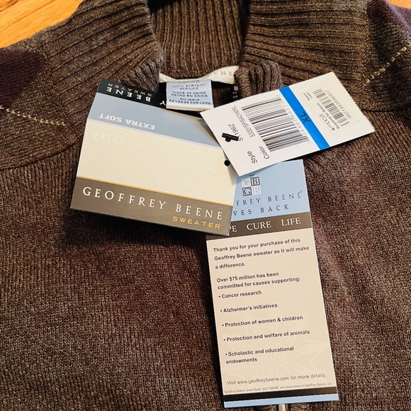 GEOFFREY BEENE Men's grey/green Extra Soft Front zip Argyle sleeve sweater NWT - Picture 2 of 8